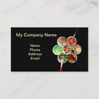 Painter's palette with multiple colours and business card