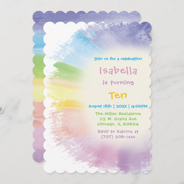 Painting 10th Girl Birthday Invitation (Front/Back)