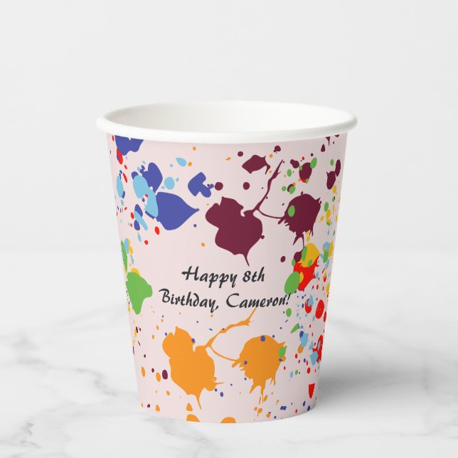 Painting 8th Birthday Party Colourful Splashes Paper Cups (Front)