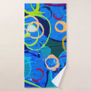 Painting abstract art oil and acrylic colour on ca bath towel