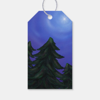 painting art christmas star shining fir forest gift tags
