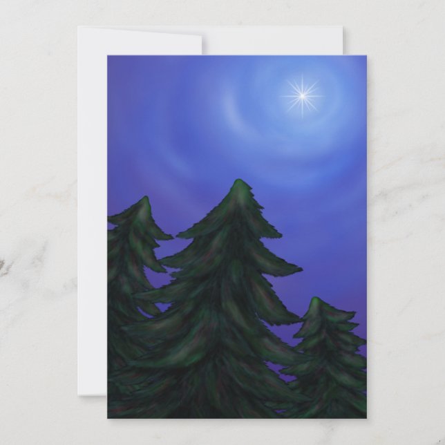 painting art christmas star shining fir forest invitation (Front)