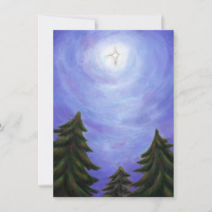 painting art christmas star shining fir forest invitation