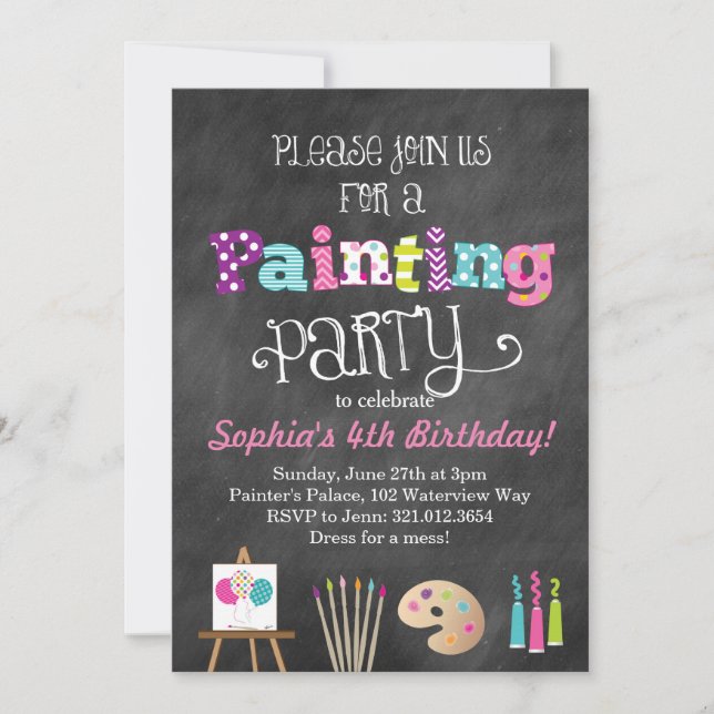 Painting Art Party Chalkboard Style Invitation (Front)