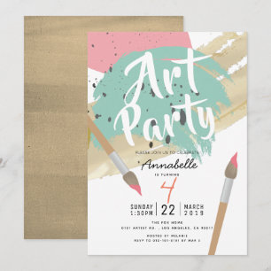 Painting Art Party Modern Stylish GIrl Birthday Invitation