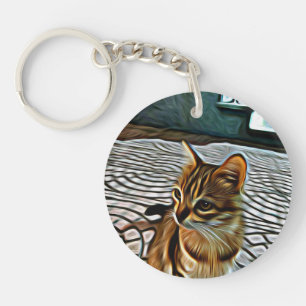 Painting Beautiful Cat Key Ring