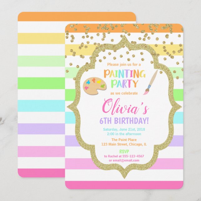 Painting birthday party invitation, Art birthday Invitation (Front/Back)