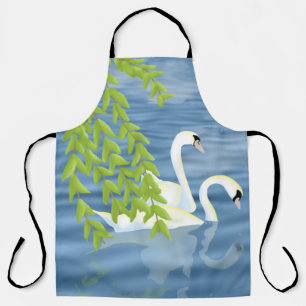 Painting Blue and Green pair of Swans on the lake Apron
