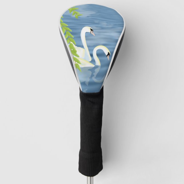 Painting Blue and Green pair of Swans on the lake Golf Head Cover (Front)