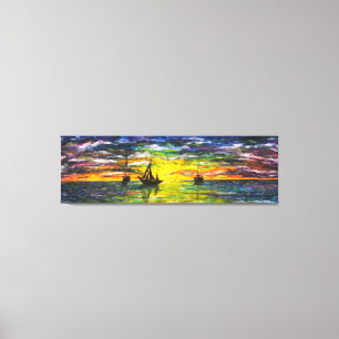 Painting Canvas Print Boats At Sunset