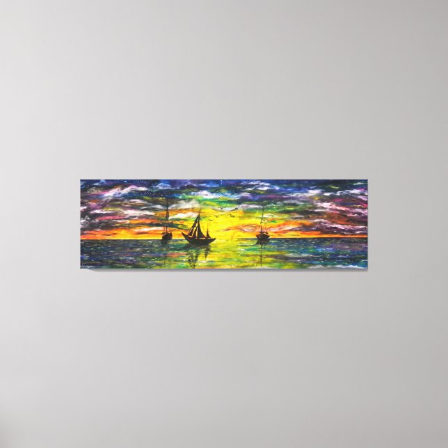 Painting Canvas Print Boats At Sunset (Front)