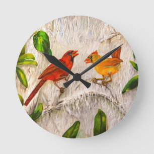 Painting Cardinal birds Round Clock