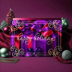 Painting Christmas Gifts Purple Burgundy Holiday Card