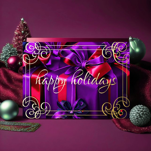 Painting Christmas Gifts Purple Burgundy Holiday Card (Creator Uploaded)