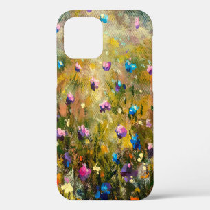 painting closeup Beautiful meadow of blue pink fl iPhone 12 Case