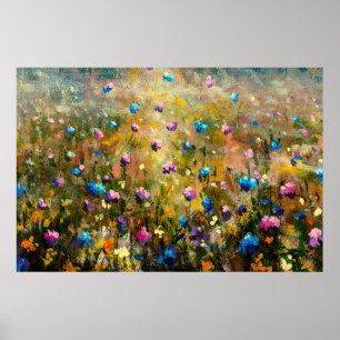 painting closeup Beautiful meadow of blue pink fl Poster