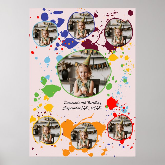 Painting Colourful 9th Birthday Party Photo Collag Poster (Front)