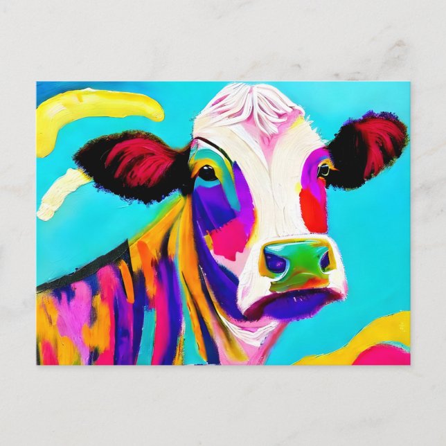 Painting colourful cow postcard (Front)