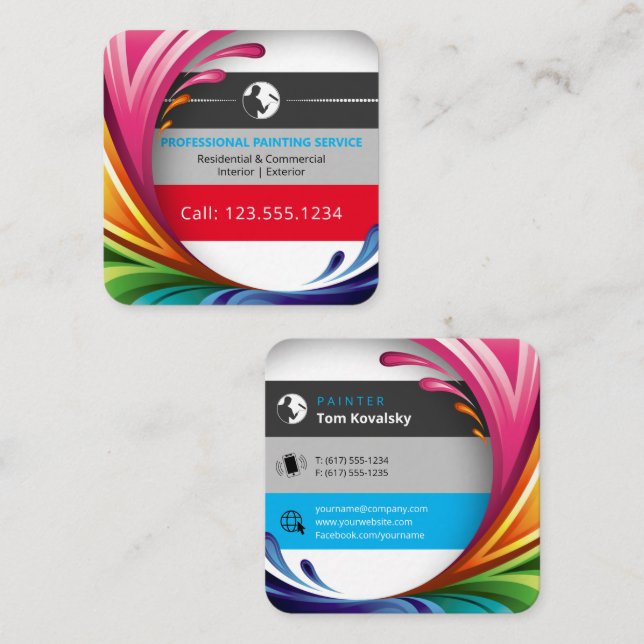 Painting Company | Professional Colourful Square Business Card (Front/Back)