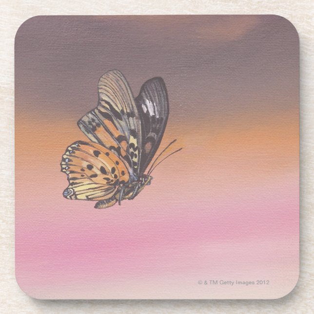 Painting depicting butterfly in flight coaster (Front)