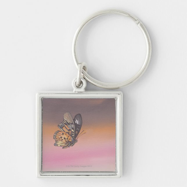 Painting depicting butterfly in flight key ring (Front)