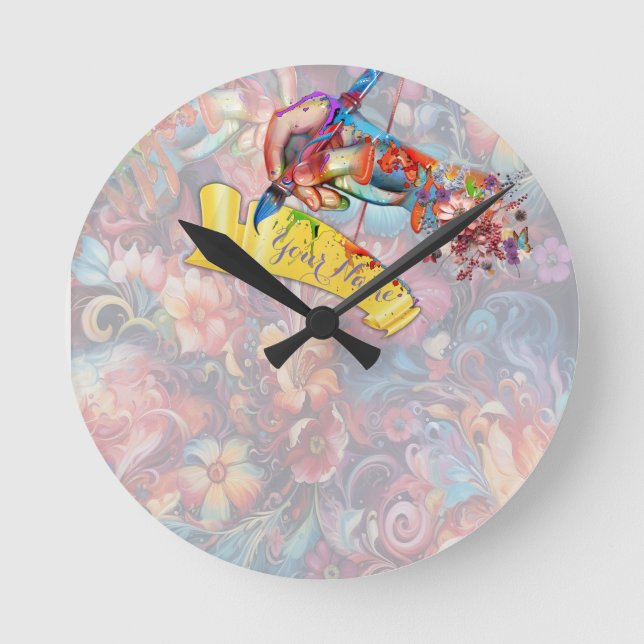 Painting Fantasy Flowers expressing nature Round Clock (Front)