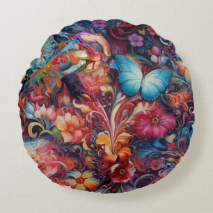 Painting Fantasy Flowers expressing nature Round Cushion