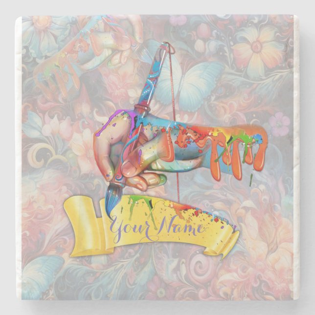 Painting Fantasy Flowers expressing nature Stone Coaster (Front)