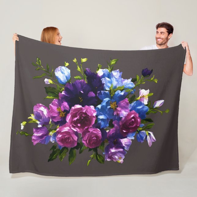 Painting Floral Spray Any Colour Background Fleece Blanket (In Situ)