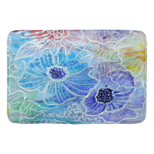Painting Flowers Bath Mat Gift Beautiful Colours