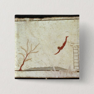 Painting from the Tomb of the Diver from the south 15 Cm Square Badge