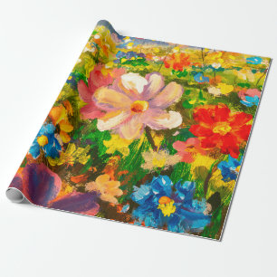 Painting Glade of large colorful wildflowers flowe Wrapping Paper