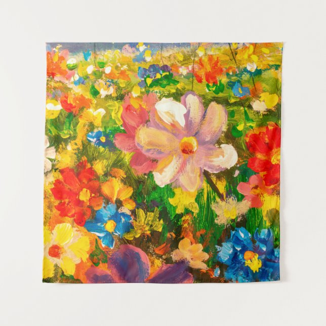 Painting Glade of large colourful wildflowers flow Tapestry (Front)