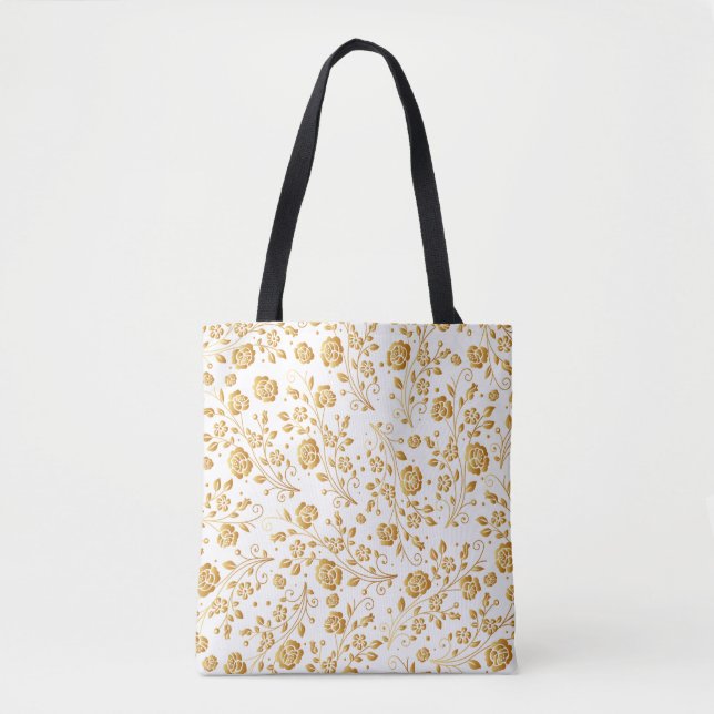 Painting Gold Floral Pattern Tote Bag (Front)