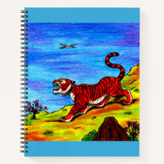 Painting Illustration Tiger and flying bird nature Notebook