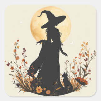 {painting Images Silhouette of beautiful young Square Sticker