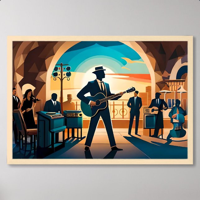 painting jazz song performance in retro style cafe poster (painting jazz song performance in retro style cafe)