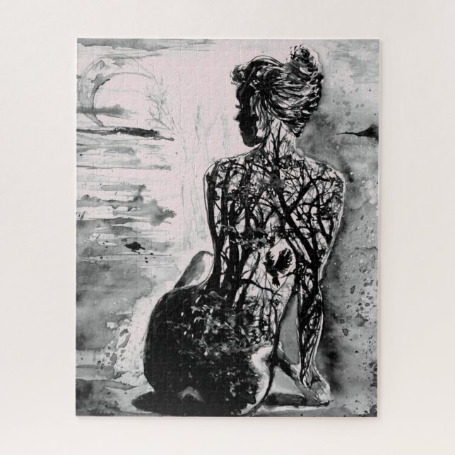 Painting Jigsaw Puzzle Nature Lady - Black White (Vertical)