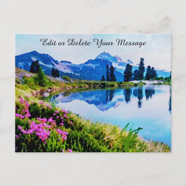 *~* Painting Lake Flowers Ap19 Artistic Mountains Postcard (Front)