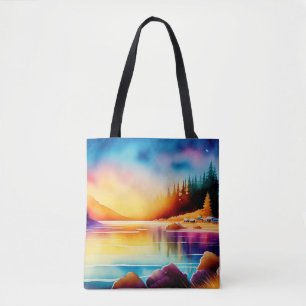 Painting Lake House By Water-86745 Tote Bag