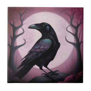 Painting of a black raven  tile