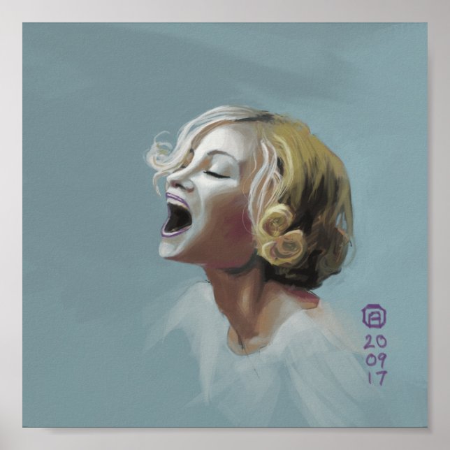 Painting of a Blonde Girl Laughing Poster (Front)