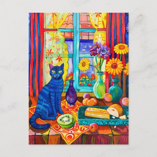 Painting of a Cat on Kitchen Table by Window Postcard (Front)