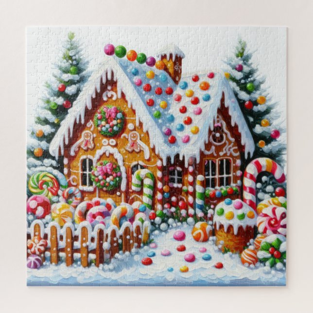 Painting of a Colourful Candy Gingerbread House Jigsaw Puzzle (Vertical)