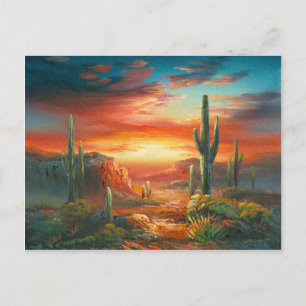 Painting Of A Colourful Desert Sunset Painting Postcard