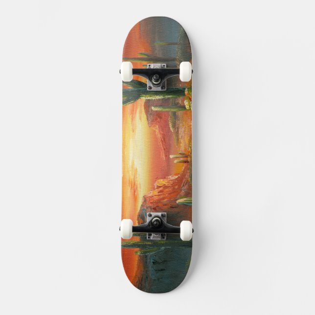 Painting Of A Colourful Desert Sunset Painting Skateboard (Front)