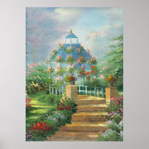 Painting Of A Flower Covered Gazebo In Summer Poster