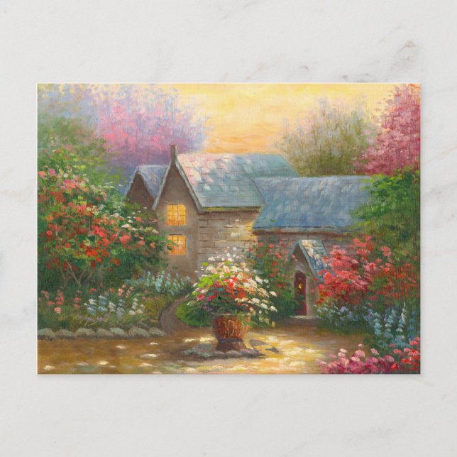 Painting Of A Flowered Country Home Postcard (Front)
