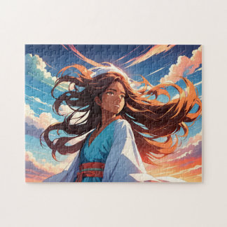 Painting of a Girl on a Windy Day Jigsaw Puzzle