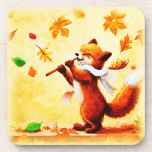 Painting Of a Happy Singing Red Fox. Buy Now Coaster